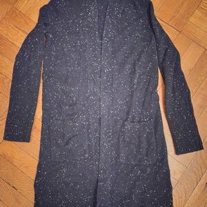 Theory Black Speckled Open-Front Long Cardigan